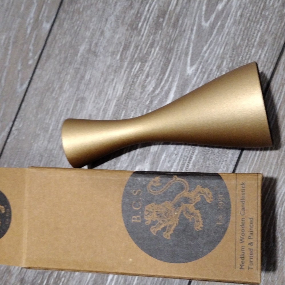 British Colour Standard gold wooden candle stick. NWT.